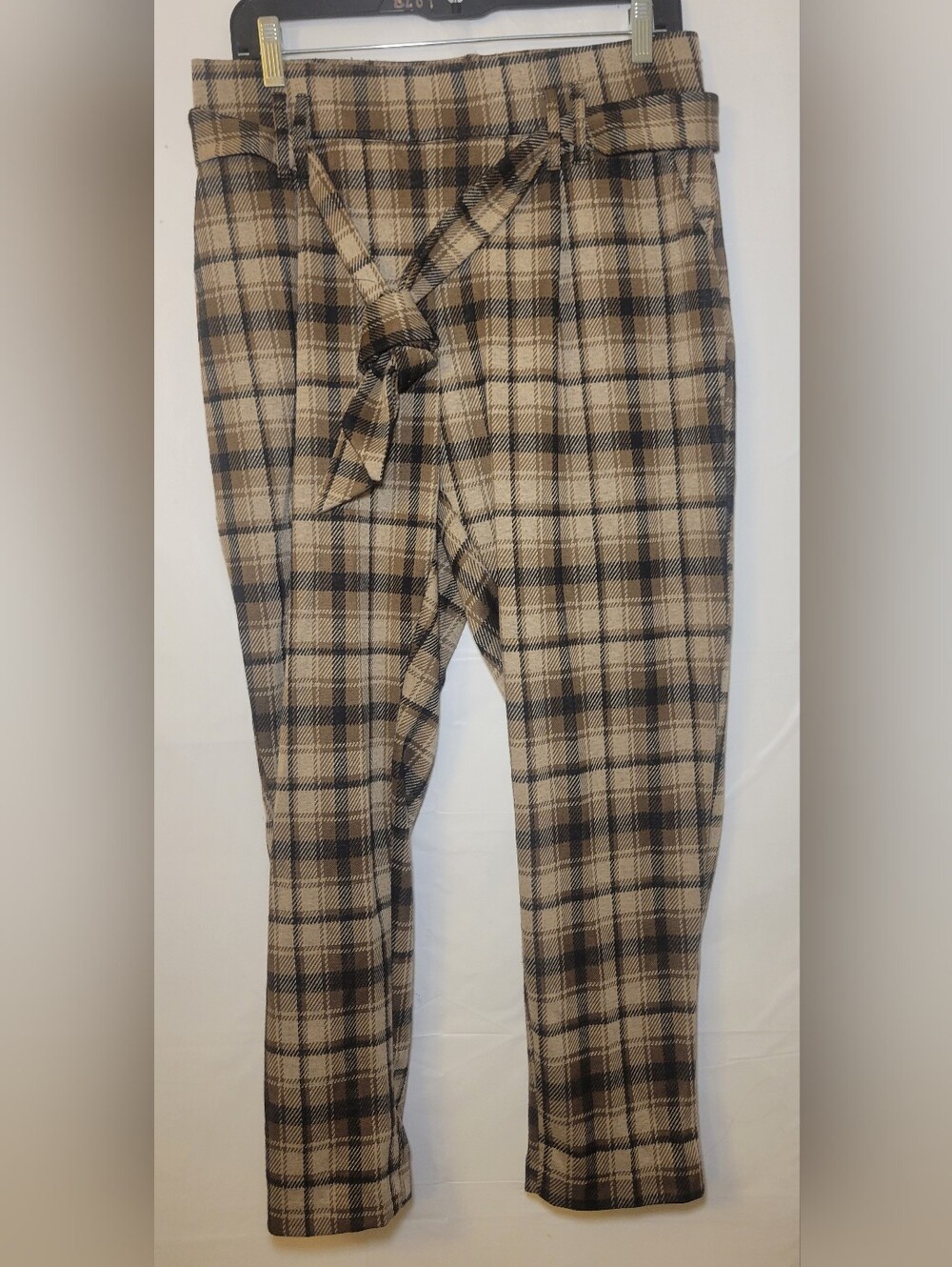 Jules & Leopold Tan and Black Plaid Tie-Waist Chinos with Belt